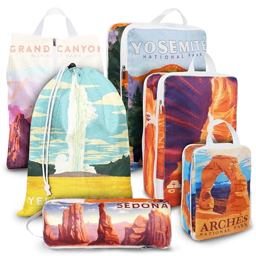 Compression Packing Cubes for Travel, 6 Set National Park Luggage Organizers, Lightweight Waterproof Expandable/Compression Bags Smell Proof Travel Packing Cubes for Suitcases - color: National Park, size: Set of 6