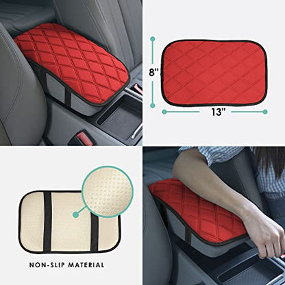 FH Group Neosupreme Red Diamond Pattern Center Console Pad – Water-Resistant Armrest Cover Protector for Cars, SUVs & Trucks - color: Red, style: Console Cover (Diamond)