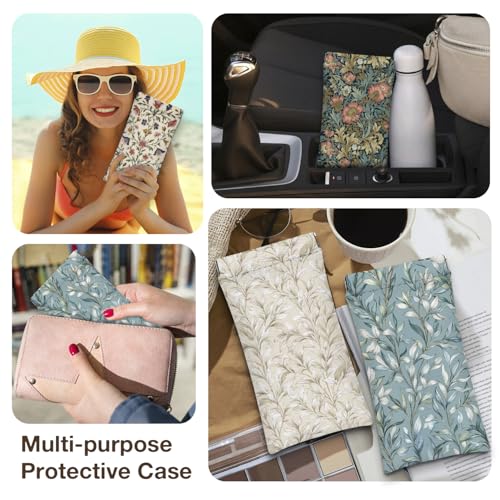 Eyeglass Cases 4 Pack,Boho Floral Pattern Sunglasses Case,PU Leather Soft Eye Glass Pouch for Women Men Student - color: Green