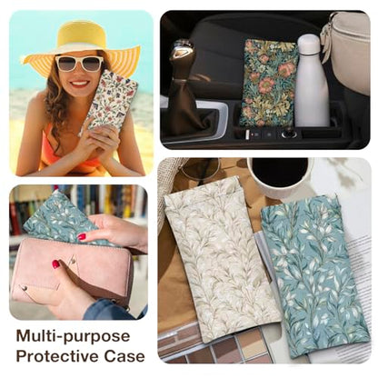 Eyeglass Cases 4 Pack,Boho Floral Pattern Sunglasses Case,PU Leather Soft Eye Glass Pouch for Women Men Student - color: Green
