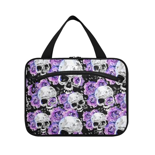 MNSRUU Hanging Toiletry Bags for Women Travel, Gothic Flowers and Skulls Toiletry Organizer Portable Travel Toiletry Bags Clear Wash Bags Makeup Bag Cosmetic Bag - color: Skulls 156