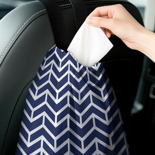 Car Trash Bag Hanging Back of Seat with Adjustable Snap Buckle Strap Cute Printed Drawstring Garbage Bags for Car-Blue White - color: Blue White Car Trash Bag