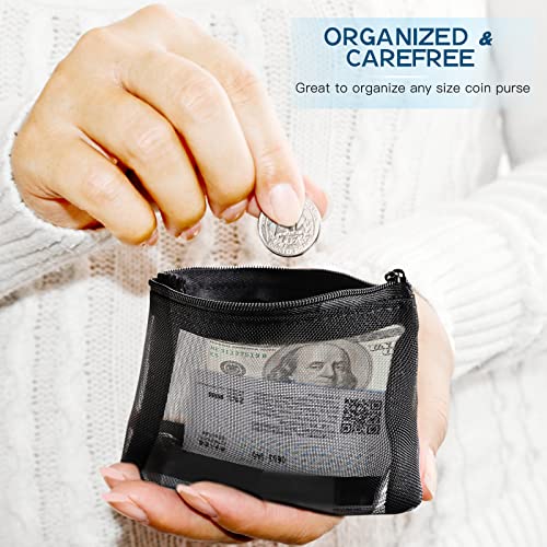EASYFUN Small Zipper Pouch，6 Pieces Mini Mesh Pouch Coin Purse Portable Cosmetic Case Mesh Storage Bags with Key Kit Small Item Organizer,5 x 4 Inch - color: Dark Black