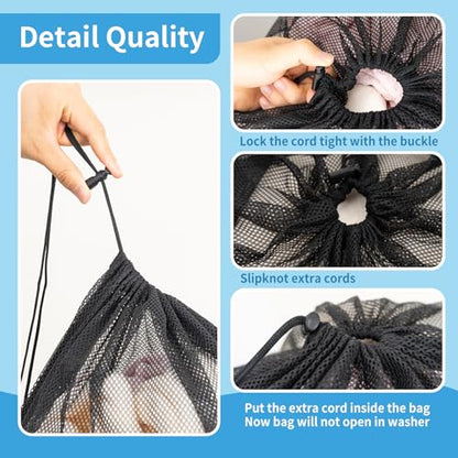 2 Pack Mesh Laundry Bags,24 x 35 Inches Heavy Duty Drawstring Dirty Clothes Bag for Camp,College,Dorm,Travel,Family,Apartment Dwellers,RV & Cruise Essentials(Black)
