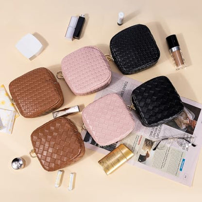5.5" Small Makeup Bag for Purse, PU Leather Mini Cosmetics Bag with Ring Buckle, Portable Small Travel Makeup Pouch for Women, Birthday/Wedding/Christmas Gifts (Black, Mini Checkered) - color: Mini Checkered Black-5.5 inch