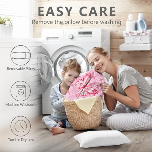 Primlect Toddler Nap Mat with Removable Pillow and Fleece Blanket, Extra Large 55''x35'' Sleeping Bag, Washable, Light, Easy to Roll up, Perfect for Daycare, Preschool, Kindergarten, Travel - color: Pink Butterfly