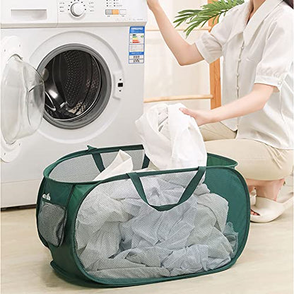 4Pcs Beige Canvas Laundry Hamper, Foldable Pop-up Mesh Basket, Large Capacity, Opening Design, Side Storage Bag, Versatile Use-Home, Camping, Dorm, Hotel, Travel - color: Beige