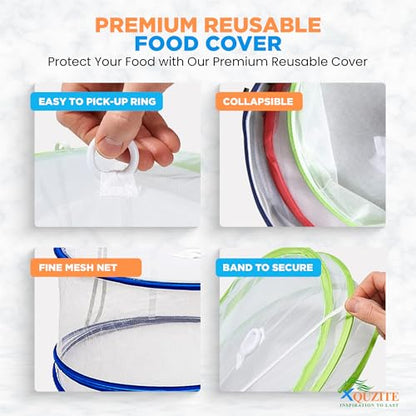 Pop Up Mesh Food Covers - Collapsible Pop Up Food Cover Set for Camping, Picnic and Outdoors - Complete with Plastic Food Cover Wraps