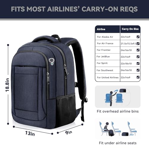 AREYTECO Laptop Backpack, 17 Inch Travel Backpack Airline Approved, Business Anti Theft Slim Sturdy Work Computer College High School Backpack Bag Fits 17.3 Inch Notebook for Men Women, Blue - color: Blue, size: 17 Inch