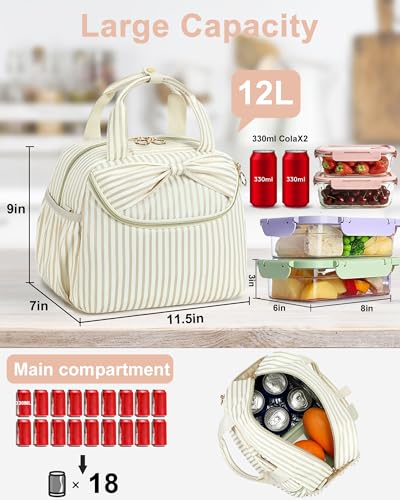 Bluboon Lunch Box for Women, Large Insulated Lunch Bag with Shoulder Strap, Adult Lunch Tote Teacher Nurse, Bow Lunch Cooler Gifts for Work Picnic Travel, Black (Brown White) - color: Brown White