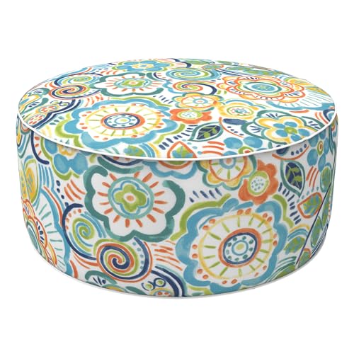 LVTXIII Outdoor/Indoor Inflatable Stool Ottoman, All Weather Patio Footrest Pouf, Portable Round Ottoman for Patio Garden, Camping or Home, D21xH9 Inches, Flower Blue - color: Flower Blue, size: 21"D x 21"W x 9"H