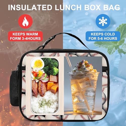 Baseball Lunch Bag Insulated Reusable Lunch Box Cooler Thermal Tote Bag For Teenage Boys Girls School Beach - color: Baseball