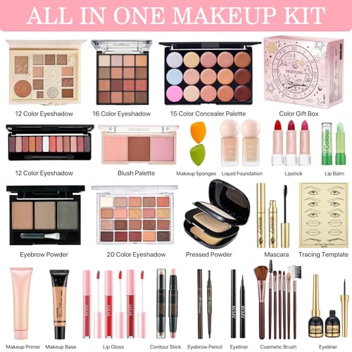 All in One Makeup Kit for Women Full Kit, Travel Makeup Set, Make up Foundation Eyeshadow Palette Concealer Lipstick Eyeliner Cosmetic Brushes Makeup Gift Set for Women Teen Girls