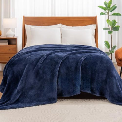 Berkshire Blanket Classic Extra-Fluffy™ Plush Blanket King Size, Soft Fuzzy Fluffy Long Hair Blanket for Couch Sofa Bed, Atlantis Dark Blue, 90x108 Inches - color: Atlantis Blue, size: King/Cal King