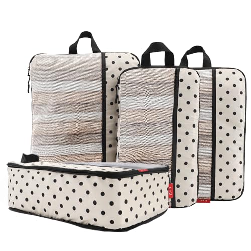 U+U 4 Set Compression Packing Cubes - Ultralight Travel Organizers, Space-Saving Suitcase Organizer, Expandable Packing Organizers for Travel Essentials (Polka Dot) - color: Polka Dot-02, size: 4 Set