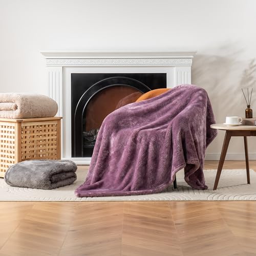 Berkshire Blanket Classic Extra-Fluffy™ Plush Blanket Queen Size, Soft Fuzzy Fluffy Long Hair Blanket for Couch Sofa Bed, Plum Smoke, 90x90 Inches - color: Plum Smoke, size: Full/Queen