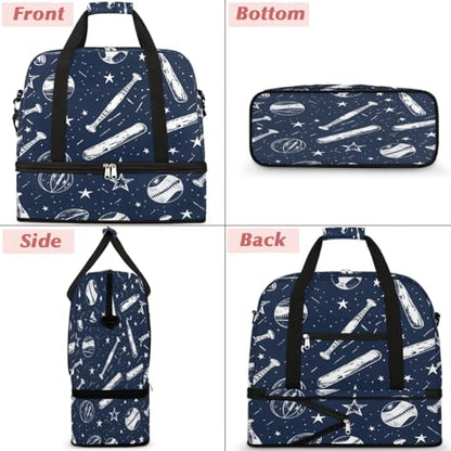 Travel Duffel Bag Baseball Star Print Weekender Bag with Shoe Compartment Foldable Overnight Bags for Travel Sports Lightweight Gym Bags for Men Women - color: Baseball Star Print