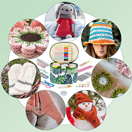 Aeelike Crochet Kits for Beginners with Yarn, Learn to Crochet Set Included Crochet Hooks Supplies DIY Tools,Crocheting Kit for Adults Kids with Portable Green Leaves Bag - color: green leaves