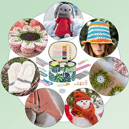 Aeelike Crochet Kits for Beginners with Yarn, Learn to Crochet Set Included Crochet Hooks Supplies DIY Tools,Crocheting Kit for Adults Kids with Portable Green Leaves Bag - color: green leaves