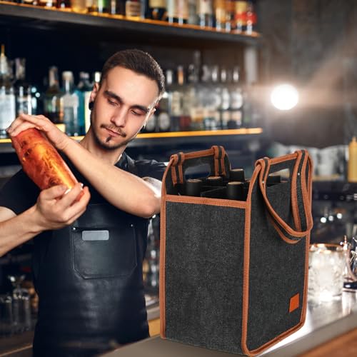 FuWeave 2 Pack Wine Carrier 6 Bottles Tote Reusable Wine tote Bags Insulated Grocery Bags for Christmas Travel, Camping and Picnic(Brown,9.45" X 7.09" X 12.99") - size: 9.45" X 7.09" X 12.99"