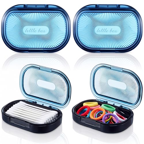 Kigley 4 Pcs Hair Tie Container Small Portable Travel Cotton Swab Holder Dispenser with Lid Plastic Box Storage Containers for Small Items, 3.94 x 2.76 Inch (Blue) - color: Blue