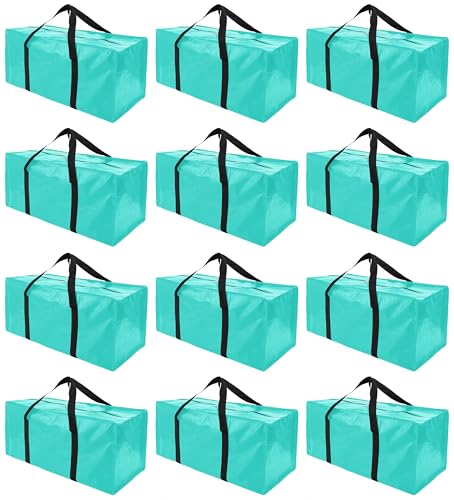 PANDA JOYS 12 Pack Extra Large Moving Bags with Zippers & Carrying Handles, Heavy-Duty Storage Tote for Space Saving Moving Storage, Fold Flat, Alternative to Box and Bin,Aquamarine - color: Aquamarine, size: 12 Pack-24 Gal