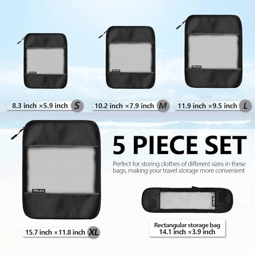 Compression Packing Cubes for Suitcases,5 Set Travel Essentials, Lightweight Luggage Organizer Bags, Travel Cubes for Carry on - color: Black