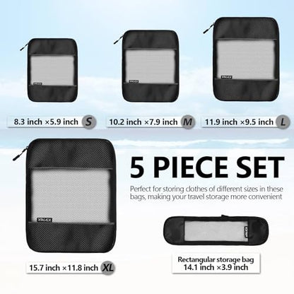Compression Packing Cubes for Suitcases,5 Set Travel Essentials, Lightweight Luggage Organizer Bags, Travel Cubes for Carry on - color: Black