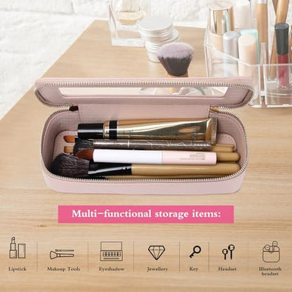 Pinkmik Makeup Brush Case Clear Travel Cosmetic & Toiletry Bag Small Makeup Bag with Zipper Purse Organizer Car Essential Bag for Women (Pink, SLIM) | Clear Travel Cosmetic & Toiletry Bag, Small Makeup Bag, Zipper Purse Organizer, Car Essential Bag for Wo