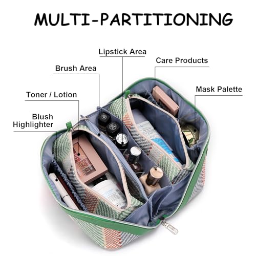 BOYATU Travel Makeup Bag Cosmetic Bag for Women: 3 Pcs Set Make up Bag with Compartments - Waterproof Vegan Leather Toiletry Bags with Handle - Makeup Organizer for Travel Essentials(C-2-Green) - color: C-2-Green