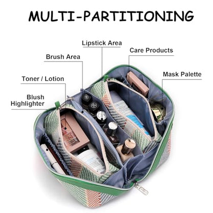 BOYATU Travel Makeup Bag Cosmetic Bag for Women: 3 Pcs Set Make up Bag with Compartments - Waterproof Vegan Leather Toiletry Bags with Handle - Makeup Organizer for Travel Essentials(C-2-Green) - color: C-2-Green