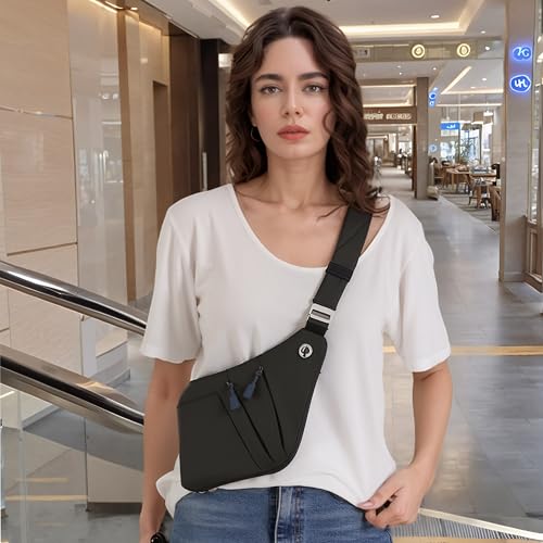 Anti Theft Crossbody Bags for Women Men, Multi-Pocket Shoulder Bag, Slim Sling Bags with 2 RFID Blocking Card - color: Left Shoulder-black
