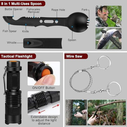 Gifts for Men Christmas - 118-in-1 Survival Kits - Military-Grade Survival Gear for Outdoor Adventures, Disaster Preparedness, Car/Home/Office Emergency Kit with First Aid Supplies