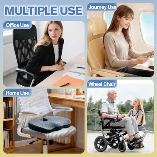 Mureon Office Chair Cushion, Large Ergonomic Memory Foam Seat Cushion for Hip Pressure Relief, Non-Slip Support for Car and Office Chair, All Day Comfort - Navy