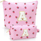 Graduation Gifts Personalized Initial Makeup Bag Pouch,Strawberry Preppy Cosmetic Toiletry Travel Bag for Teen Girls Women Birthday Gift,2 Pack (A, Pink Strawberry) - style: A