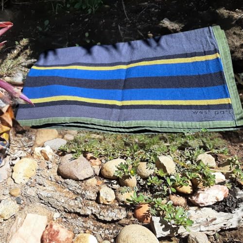 WP West Path Waxed Canvas Camping Blanket & Bedroll – Waterproof Canvas Blanket, Oilskin Outdoor Blanket, Camp Blanket, Bushcraft Ground Cloth (Blue/Grey, Regular) - color: Blue/Grey, size: Regular