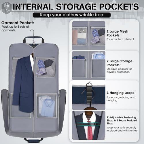 RAINSMORE Garment Bags for Travel Carry On Garment Bag for Hanging Clothes, Suit Bag for Business Trips with Shoes bag & Shoulder Strap, Waterproof Foldable Suit Luggage Bag for Men Women, Blue - color: Blue
