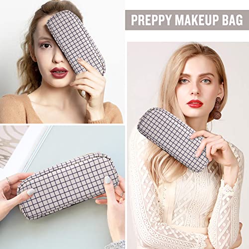 Nylon Slim Makeup Bag, Cute Makeup Brush Bag Checkered Makeup Bag Preppy Cosmetic Zipper Pouch for Purse, Travel Toiletry Bag Coin Pouch Make Up Organizer for Women Men Girls - color: Checkered, size: Slim