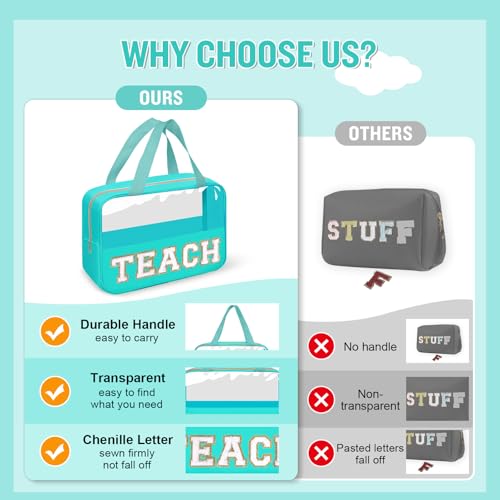 Teacher Appreciation Gifts Chenille Letter Clear Makeup Bag TEACH Pouch, Preppy Waterpoof Makeup Cosmetic Bag with Zipper Graduation Retirement Birthday Teacher Essentials Gifts for Women(TEACH-Green) - color: TEACH-Green