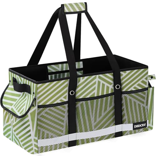 Upgrade Extra Large Utility Tote Bag with Reflective Strip, Standing Reusable Grocery Bags with Hard Bottom, Collapsible Utility Tote with Handles for Shopping, Beach, Picnics, Car, Twill Green - color: Twill Green