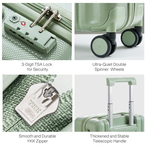 Hanke Luggage Sets 2 piece Carry On Luggage with Wheels PC Hard Shell Suitcases Lightweight Checked Travel Luggage Large Travel Suitcase Woman Men 20/29 Inch(Bamboo Green) - color: Bamboo Green, size: 2 Piece Set（20/29）