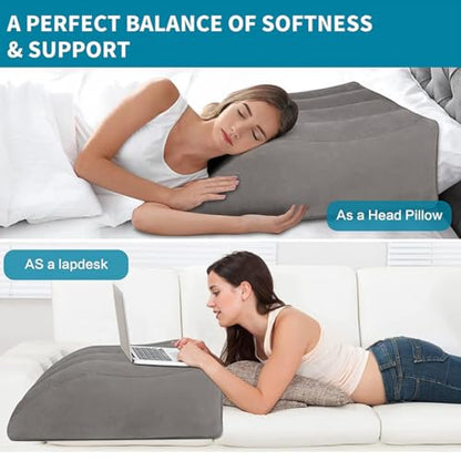 Leg Elevation- Pillows for After Surgery, Inflatable Wedge Pillows for Sleeping, Swelling, Circulation, Bolster Pillow Pain Reliefs for Legs Back for Pregnant, Surgery and Injury(grey,Size:as shown)