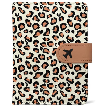Passport Holder, Travel Wallet Cover with Pen Loop | Cute RFID Blocking Leather Case with Magnetic Closure for Travel Essentials-Leopard - color: J-Leopard