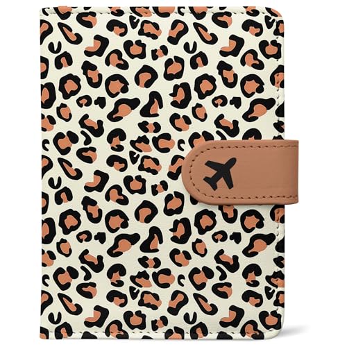 Passport Holder, Travel Wallet Cover with Pen Loop | Cute RFID Blocking Leather Case with Magnetic Closure for Travel Essentials-Leopard - color: J-Leopard