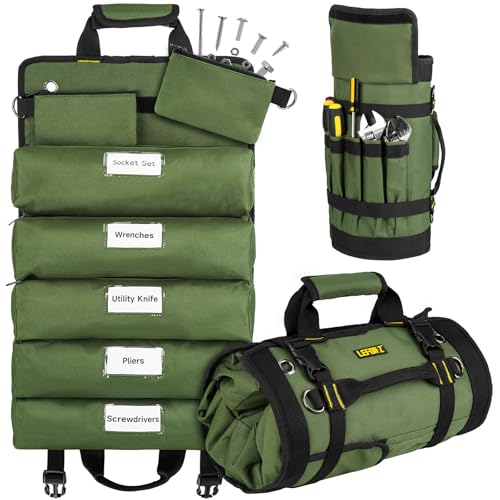 Tool Bag,Large Roll Up Tool Bag Organizer,13 Pockets Tool Roll Storage Pouch,Heavy Duty Portable Tool Storage Carrier Bag for Men,Mechanic,Electrician,Valentines Day Gifts for Men,Green - color: Green