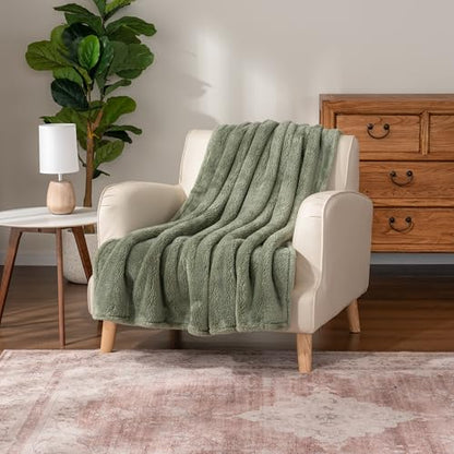 Berkshire Blanket Classic Extra-Fluffy™ Plush Throw Blanket, Soft Fuzzy Fluffy Long Hair Throw Blanket for Couch Sofa Bed, Dark Sage Green, 50x60 Inches - color: Dark Sage Green, size: Throw/Throw XL