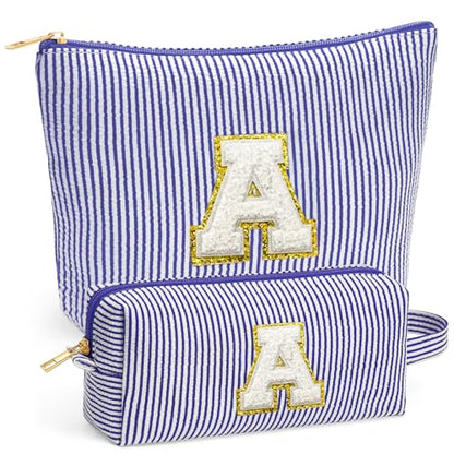 Teacher Christmas Gifts for Women - Teacher Appreciation Gifts, 2025 Xmas Birthday Gift for Teachers, Initial Makeup Bag for Teachers, Blue Letter A - color: Blue, style: A'