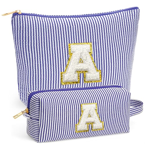 Teacher Christmas Gifts for Women - Teacher Appreciation Gifts, 2025 Xmas Birthday Gift for Teachers, Initial Makeup Bag for Teachers, Blue Letter A - color: Blue, style: A'