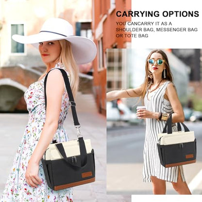 Joymee Large Insulated Lunch Tote Bag for Work Lunch Box Women/Men with Shoulder Strap Reusable Leakproof Large Spacious Lunch Cooler Tote for Women Adult with Bottle Holder and Side Pockets - Black - color: A Black