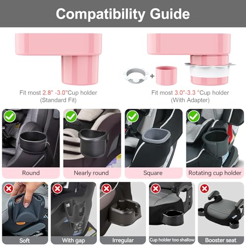 Car Seat Snack Tray for Toddlers - 3 Inch Cup Holder Fits Most Sippy Cups & Straw Bottles with Dip Well, Mess-Free Square Kids Travel Tray Road Trip Essentials, Pink - color: Pink